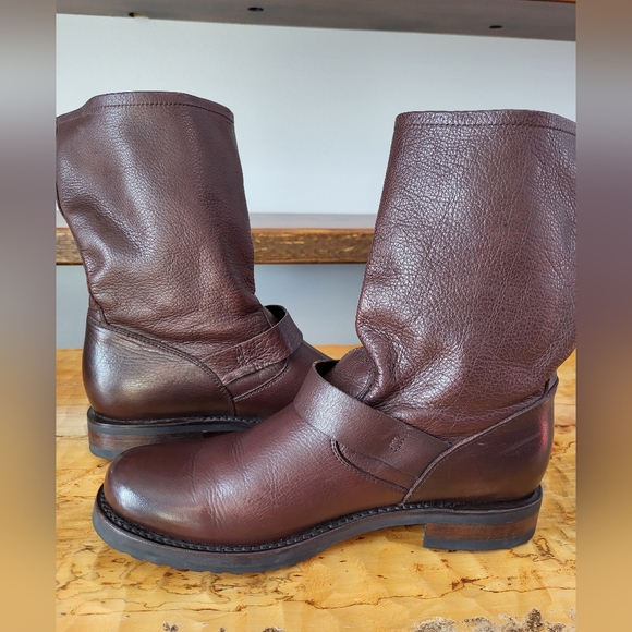 Frye Veronica Brown Leather Buckle Short Moto Slouchy Boots Women's Size 8.5 - Picture 6 of 13